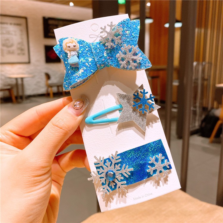 Set 3 Kẹp Tóc Hình Nơ / Công Chúa Elsa Xinh Xắn Cho Bé Gái