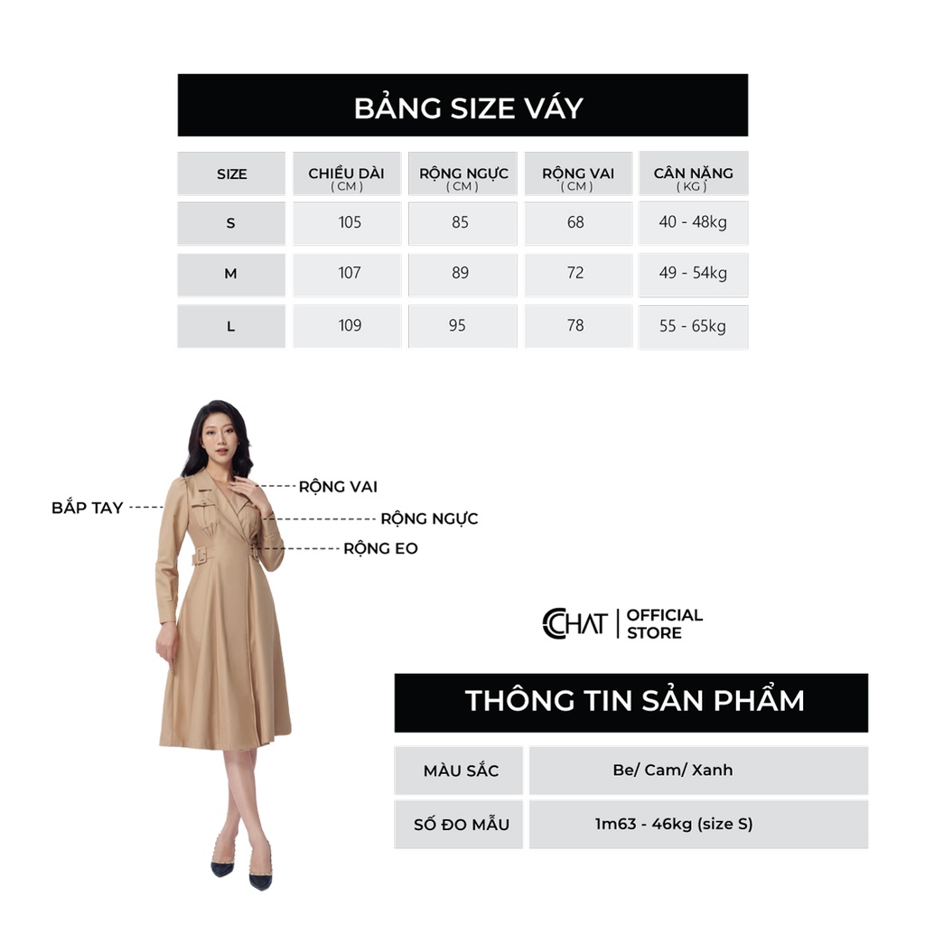 Đầm Nữ 𝐂𝐂𝐇𝐀𝐓 Cổ Ve 2 Túi Dáng Suông 3 Màu Phong Cách Trẻ Trung Công Sở 21VDS2029XT