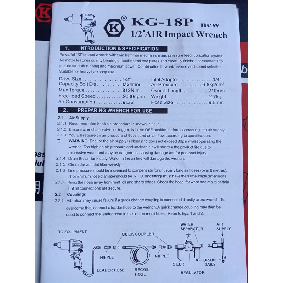 MIỄN PHÍ VẬN CHUYỂN Súng xiết ốc mở bu lông Kusaki KG-18P 1/2 Japan