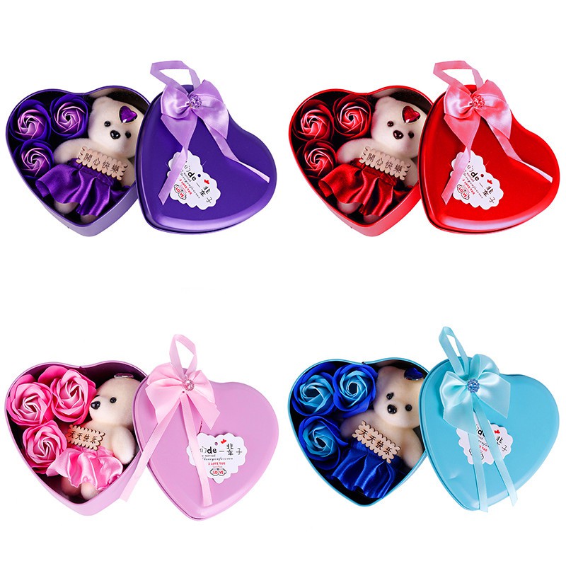 Set hộp quà gấu và hoa hồng tặng quà ngày lễ Valentine