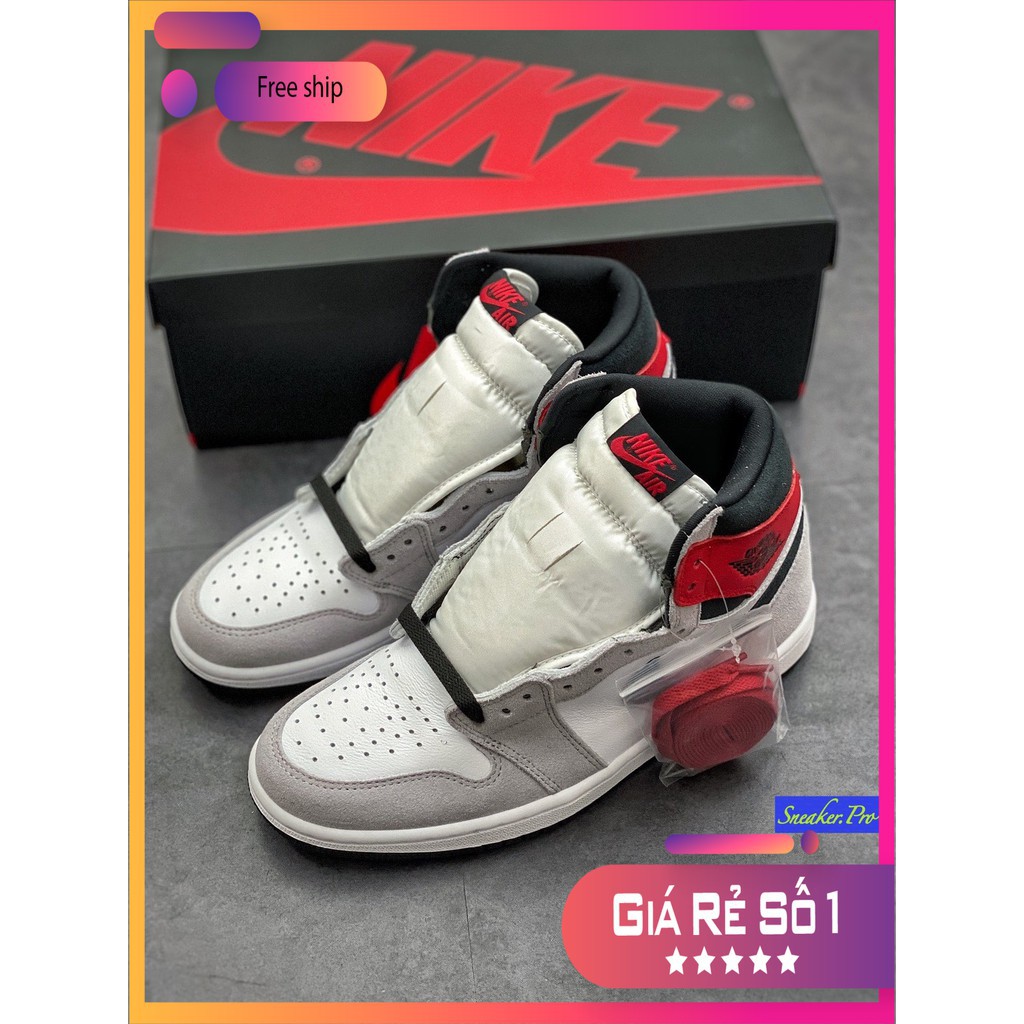 (FULL BOX + QUÀ TẶNG) Giày thể thao AIR Jordan 1 Retro High Light Smoke Grey (GS) cổ cao siêu đẹp cho nam và nữ