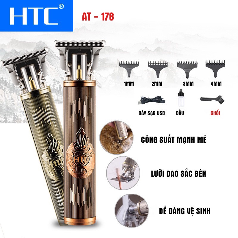 [HÀNG CHÍNH HÃNG] Tông đơ cắt tóc, cạo râu kiêm chấn viền chính hãng HTC, sạc USB cao cấp tiện dụng, tặng kèm 8 phụ kiện