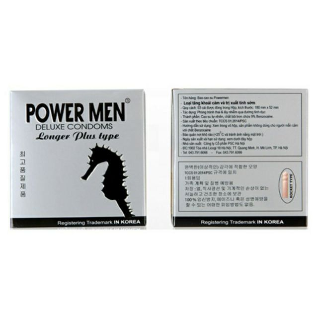 Bao cao su kéo dài thời gian powermen longer plus type hộp 3 cái