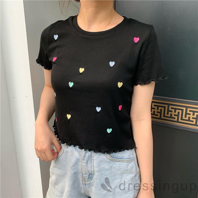 Áo Thun Nữ Tay Ngắn Cổ Tròn Họa Tiết Thêu Đơn Giản | BigBuy360 - bigbuy360.vn