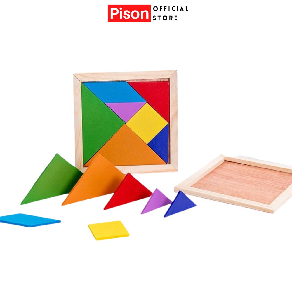 Đồ chơi trí tuệ Tangram Pison bộ ghép hình 7 miếng nhiều màu bằng gỗ kích thích tư duy sáng tạo cho trẻ - PVN2816