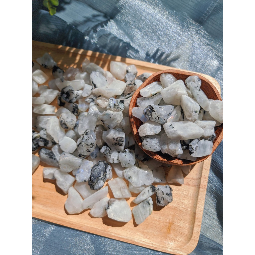 Đá cuội Moonstone, đá mặt trăng tự nhiên dùng trong thanh tẩy Tarot, Reiki, thiền định
