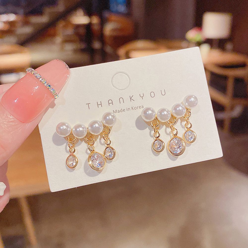 Bông tai hình trái tim đính ngọc trai màu sắc ngọt ngào phong cách Hàn Quốc cổ điển thời trang cho nữ
