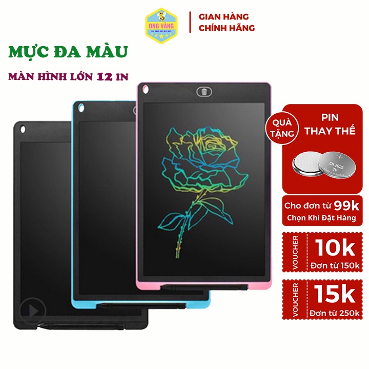 Bảng vẽ điện tử tự xóa cho bé, bảng viết thông minh 8.5in, 10in, 12in-Ong Vàng Office