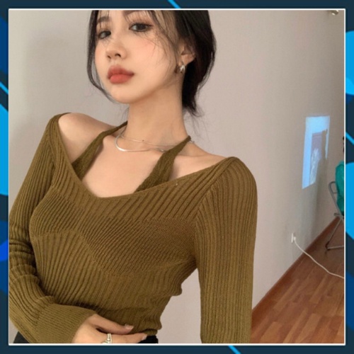 Áo len tăm tay dài nữ cổ tim giả 2 lớp ulzzang Hàn Quốc | BigBuy360 - bigbuy360.vn