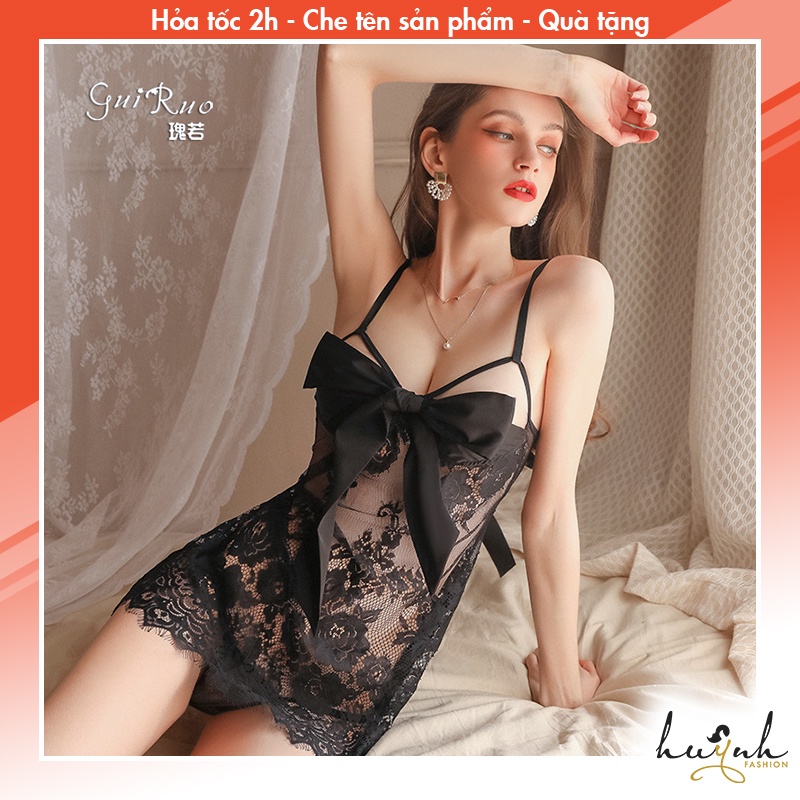 Đầm Ngủ Hai Dây Ren Phối Nơ Gợi Cảm Cao Cấp GUIRUO - N67