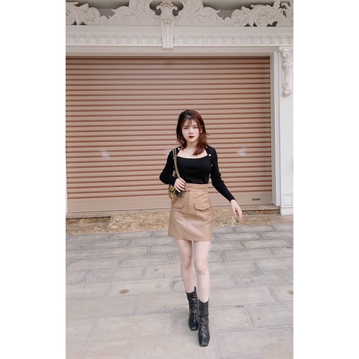 Chân váy da 4 khuy túi trước siêu hot