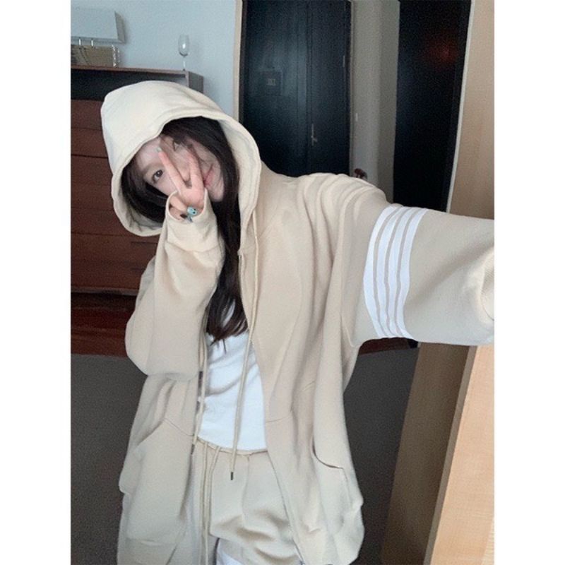 BỘ ĐỒ HOODIE NỈ NAM NỮ FORM DÁNG RỘNG UNISEX- BỘ HOODIE TAY 4 SỌC -- MẪU HOT 2022