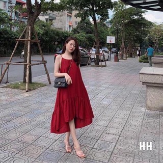 Váy 2 dây dáng suông đuôi cá chất đũi xinh xắn