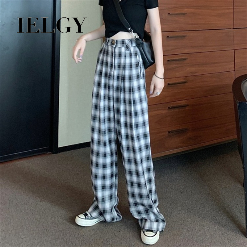 Quần IELGY lưng cao ống rộng họa tiết kẻ sọc thời trang cho nữ