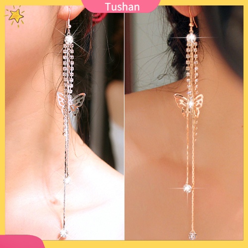 Đôi khuyên tai dài hình bươm bướm đính đá thời trang cho nữ