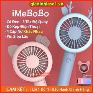 [Chính Hãng-4 Màu] Quạt Cầm Tay IMEBOBO 3 Tốc Độ Tặng Kèm 4 Cặp Nơ Trang Trí Siêu Cute Và Quà Kep Để Bàn Cho Bé
