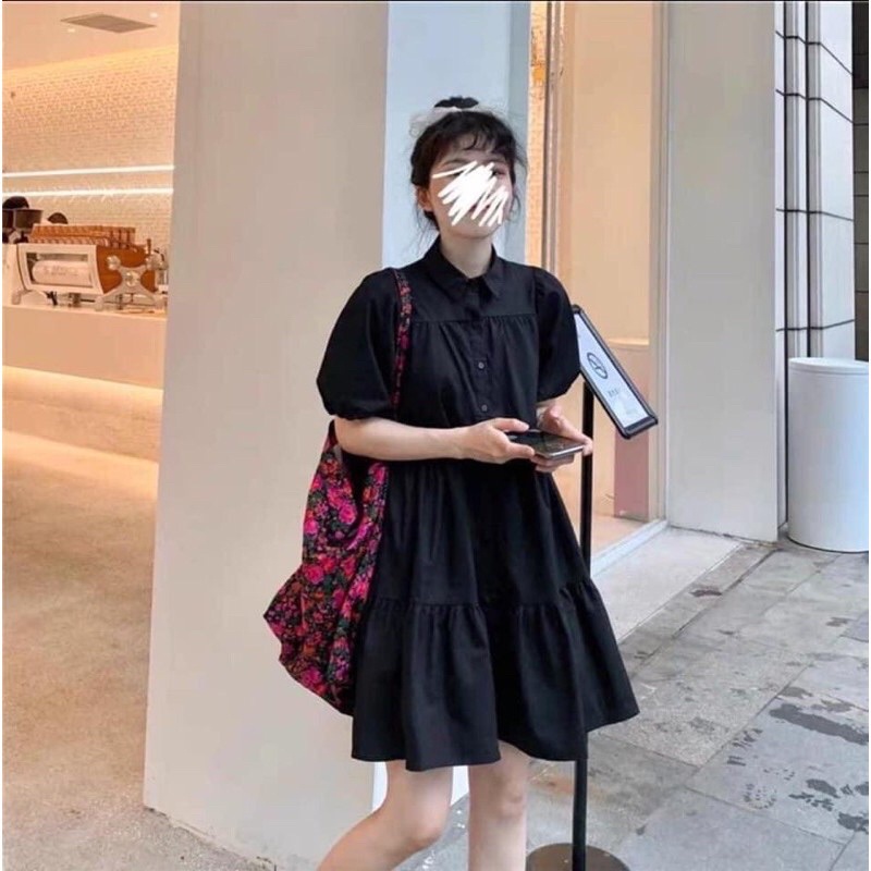 Váy sơ mi babydoll tay phồng siêu xinh cho nữ