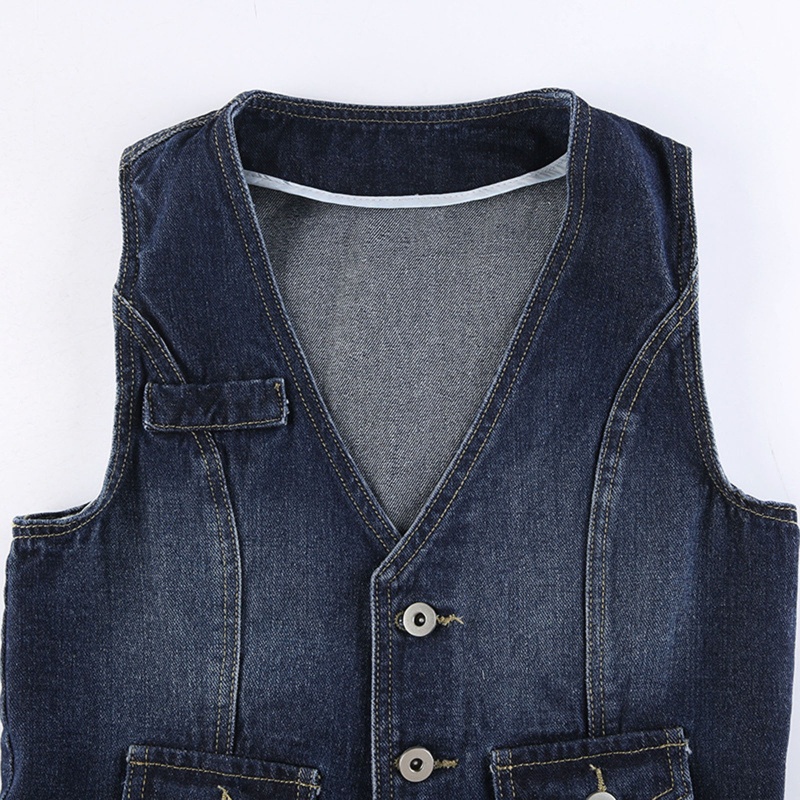 Áo Croptop Denim Không Tay Cổ Chữ V Cài Nút Gợi Cảm Cho Nữ