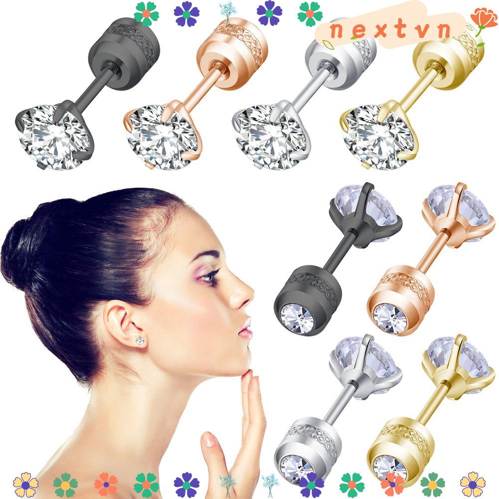 NEXTSHOP 2~6mm New Fashion Cartilage Piercing Jewelry Anniversary Cubic Zirconia Stud Earrings Birthday Gifts 2-6mm Round Stainless Steel Hypoallergenic Tiny Diamond for Women Men/Multicolor