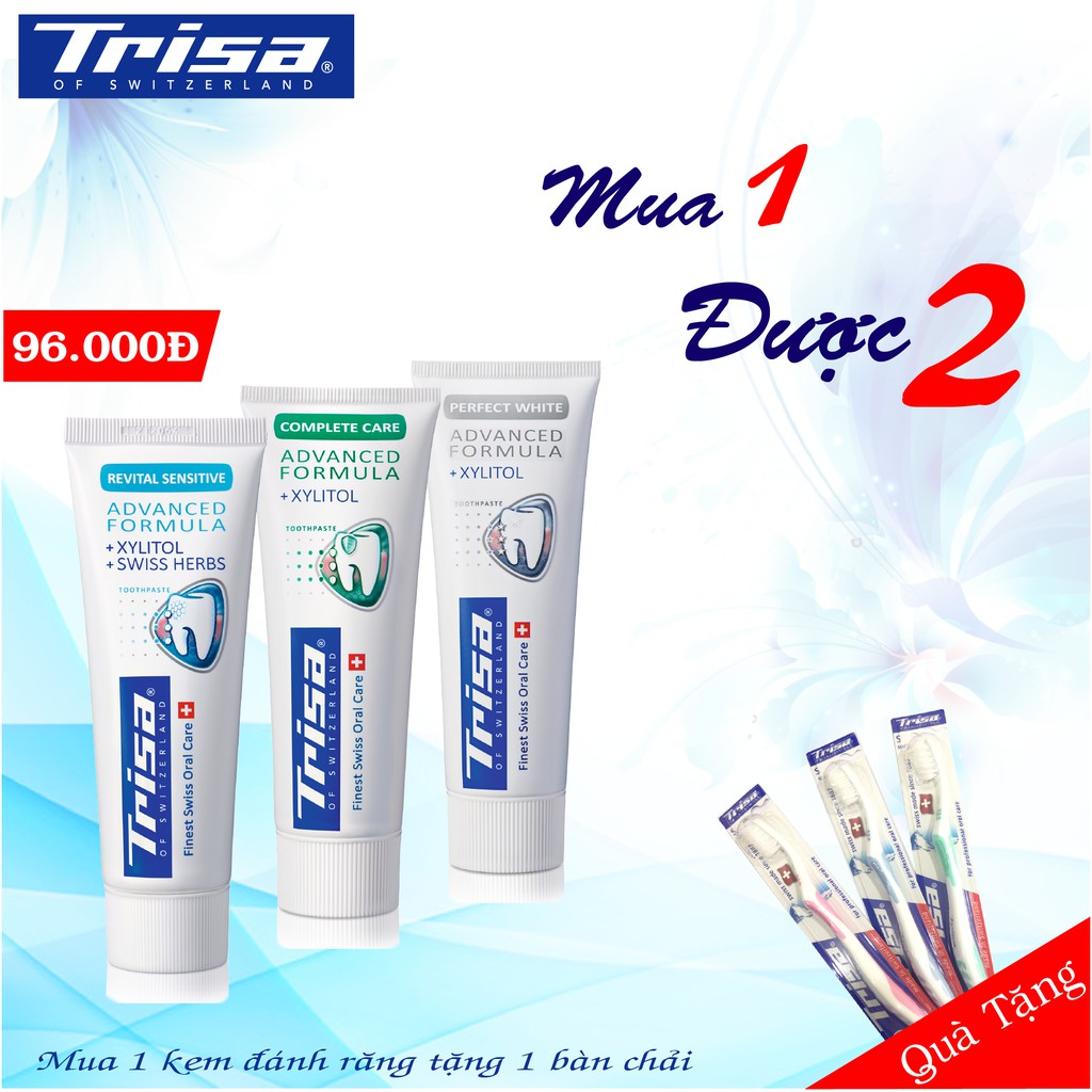 Combo Kem Đánh Răng Trisa 75ml + Tặng Bàn Chải Uno Nhập Khẩu từ Thụy Sĩ