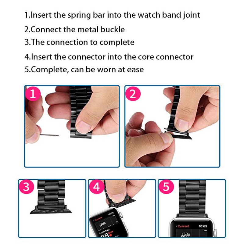 Đầu nối dây đồng hồ Apple Watch Series 7 45mm 40mm 44mm 38mm bằng thép không gỉ
