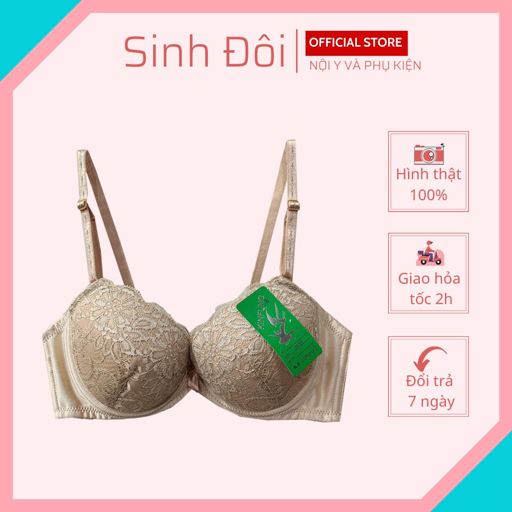Áo ngực nữ ren mút mỏng nâng ngực KungFung (KF - Con Én) có gọng cúp xéo size 34-36-38