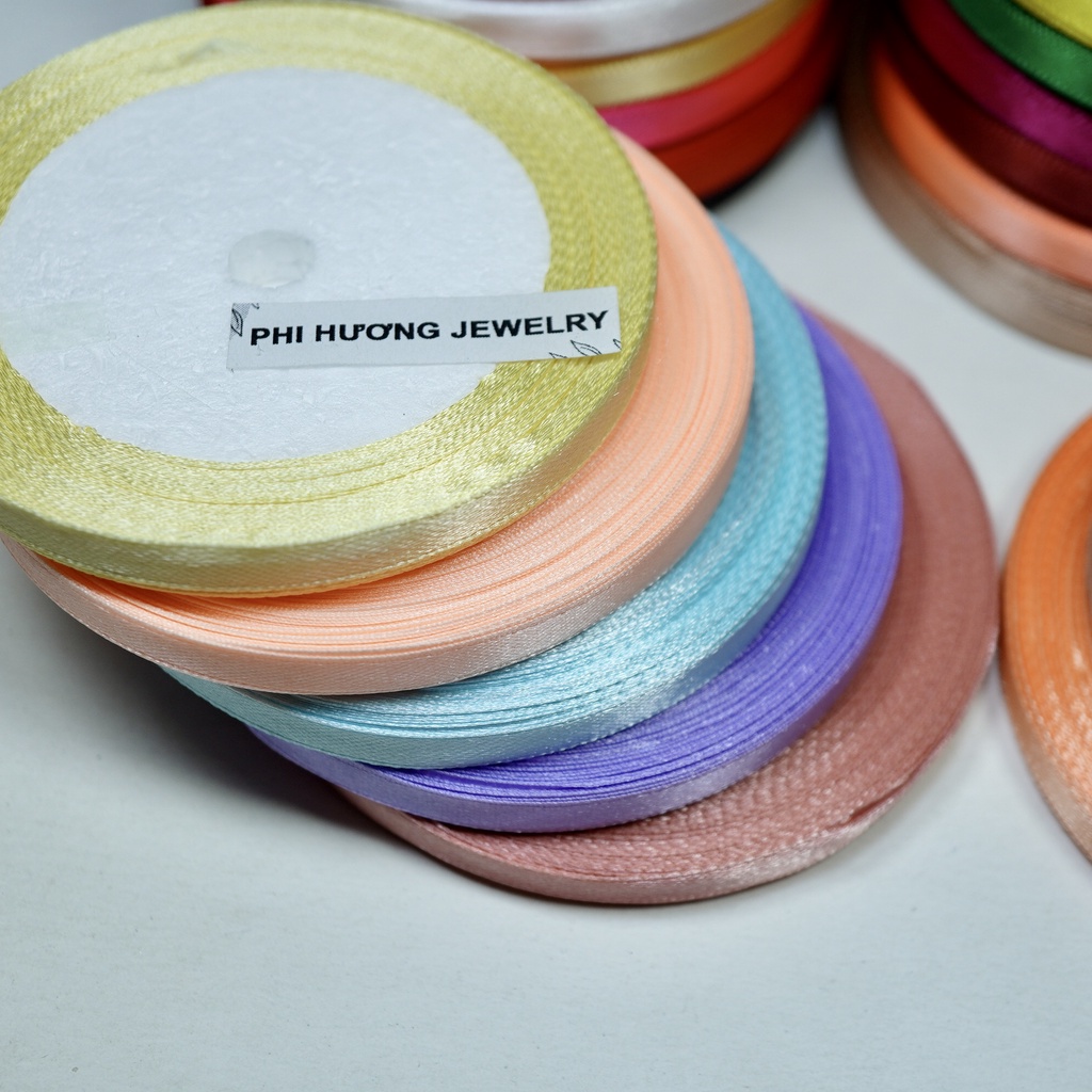 1 cuộn dây ruy băng lụa satin 6mm đủ màu dài 22m trang trí handmade, gói quà, làm kẹp tóc