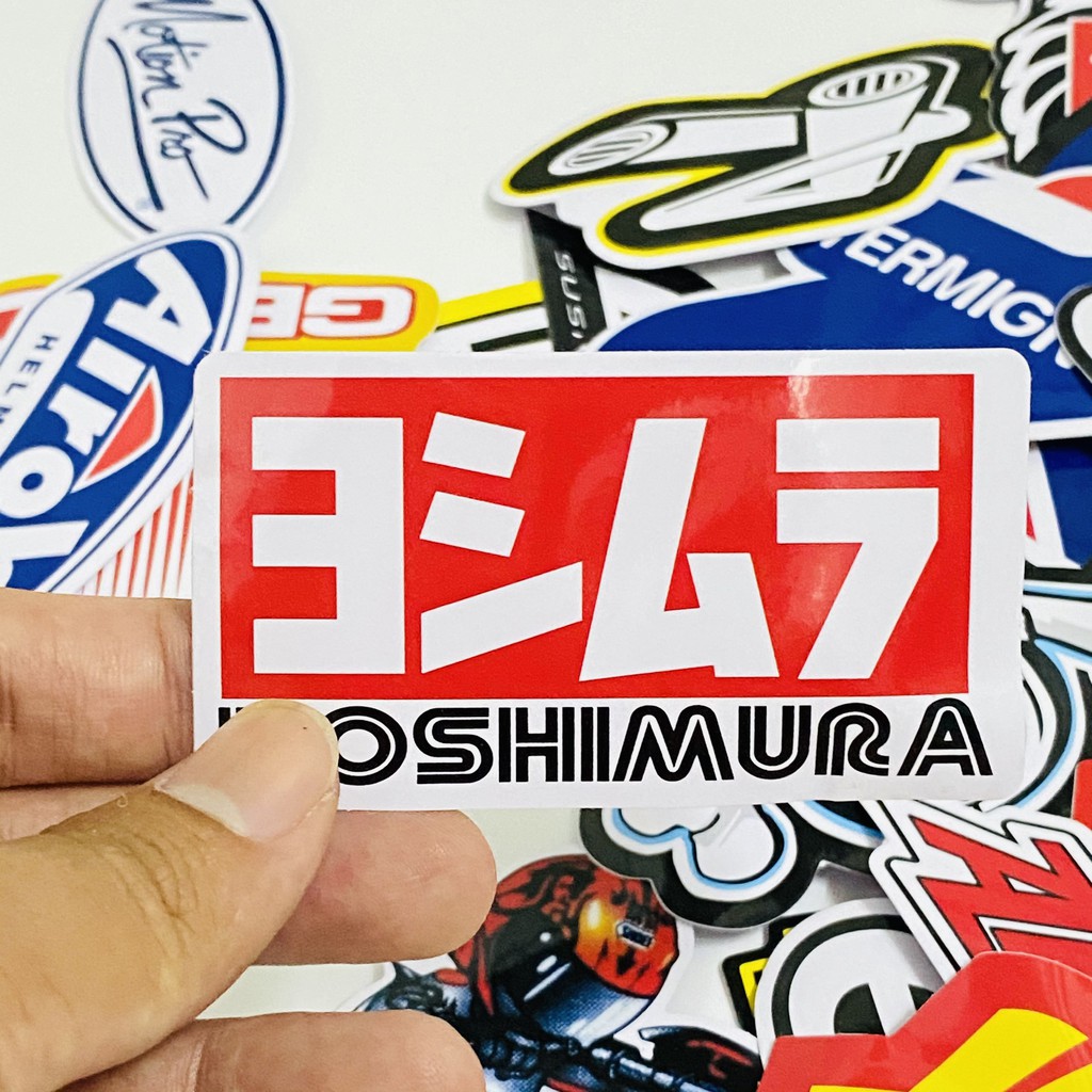 Set 40 TEM STICKER XE MÁY CAO CẤP LOGO RACING CHẤT LIỆU PVC CHỐNG THẤM DÁN XE MÁY, MŨ BH, LAPTOP, VALI...