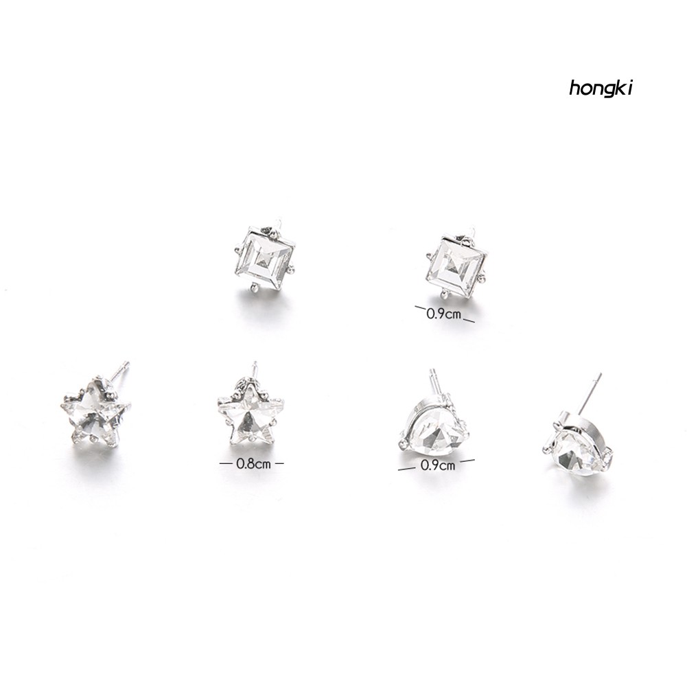 (Hàng Mới Về) Set 3 Đôi Bông Tai Hình Vuông / Ngôi Sao / Trái Tim Đáng Yêu Cho Nữ