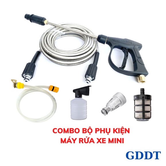 Bộ Phụ kiện máy rửa xe, Phụ kiện máy rửa xe mini, Dây áp lực 10m, 15, 20m