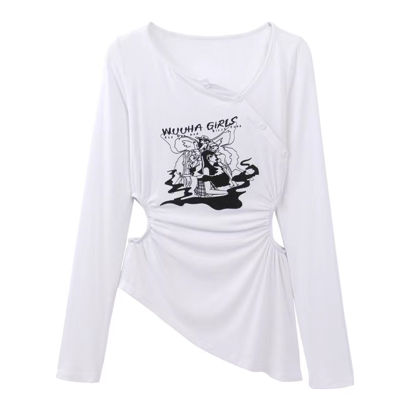 NRVP Áo Thun Nữ Oversize Cổ Tròn Dài Tay Kiểu Hàn Quốc