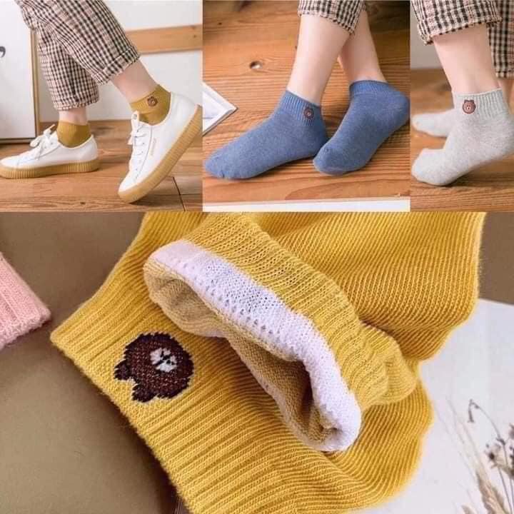 Set 10 Đôi Tất Gấu Nữ Cổ Ngắn, Tất Gấu Hàn Quốc Đủ Màu Chất Cotton Mềm Min, Chống Hôi Chân A310 Warm&amp;Cute