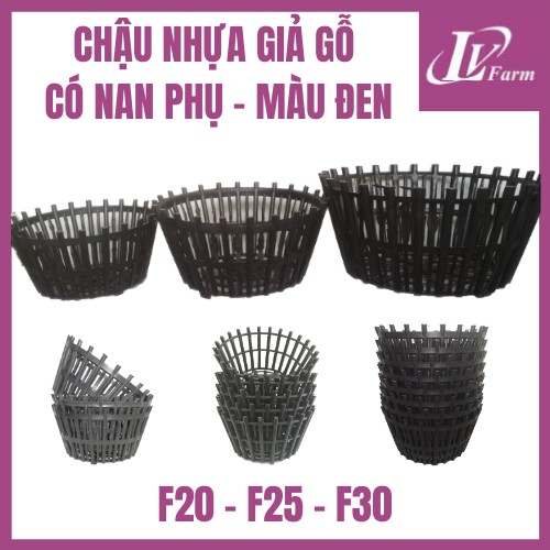 Chậu Nhựa Giả Gỗ Có Nan Phụ F20 Trồng Hoa Lan - Phi 20cm