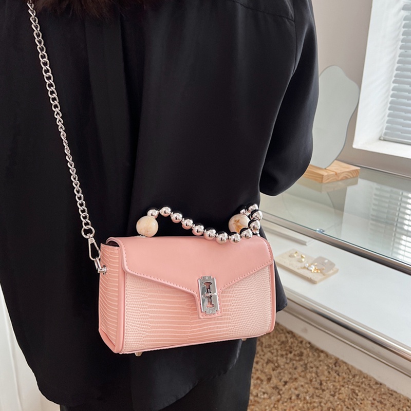 IELGY Túi Đeo Vai Màu Trơn Phối Dây Xích Thời Trang Cho Nữ