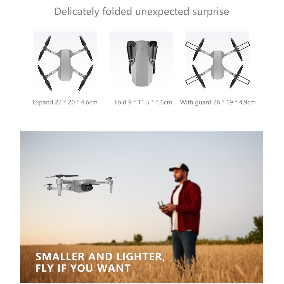Flycam mini giá rẻ, Camera chụp hình selfie kết nối wifi với điện thoại, Máy bay điều khiển từ xa mini,Bản mới 2021