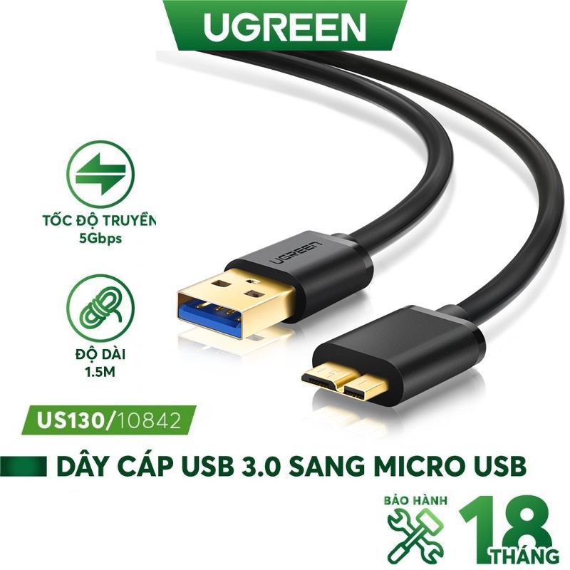 Dây cáp Micro USB 3.0 mạ vàng, dài từ 0.25-2M UGREEN US130 - Hàng phân phối chính hãng