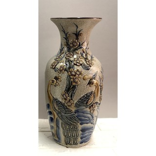 Bình hoa men rạn đắp nổi gốm sứ Bát Tràng 25cm