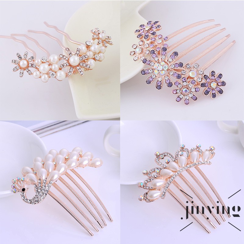 GETNOIVAS Cài tóc cô dâu phối hình bông hoa đính đá xinh xắn sang trọng