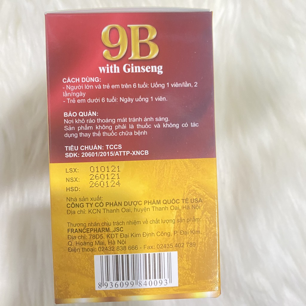 VITAMIN 9B with Ginseng USA hộp 100 viên nang mềm -Giúp bồi bổ sức khỏe, tăng cường miễn dịch, kích thích tiêu hóa
