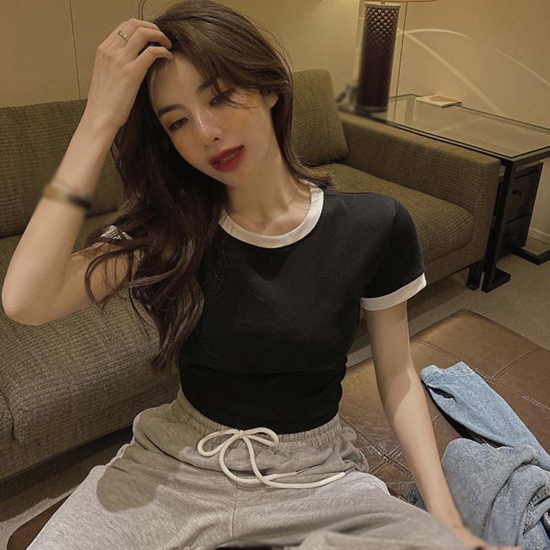 Áo thun tay ngắn cổ tròn dáng ôm thời trang cho nữ