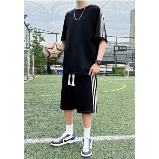 Bộ thể thao mặc nhà teen kiểu phối sọc viền 2 màu rêu, đen, set bộ quần áo bóng rổ thời trang hè