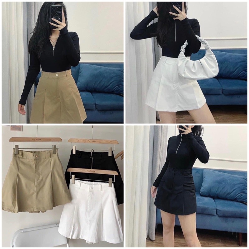 Quần giả chân váy chữ A chất liệu kaki cạp cao 1 cúc