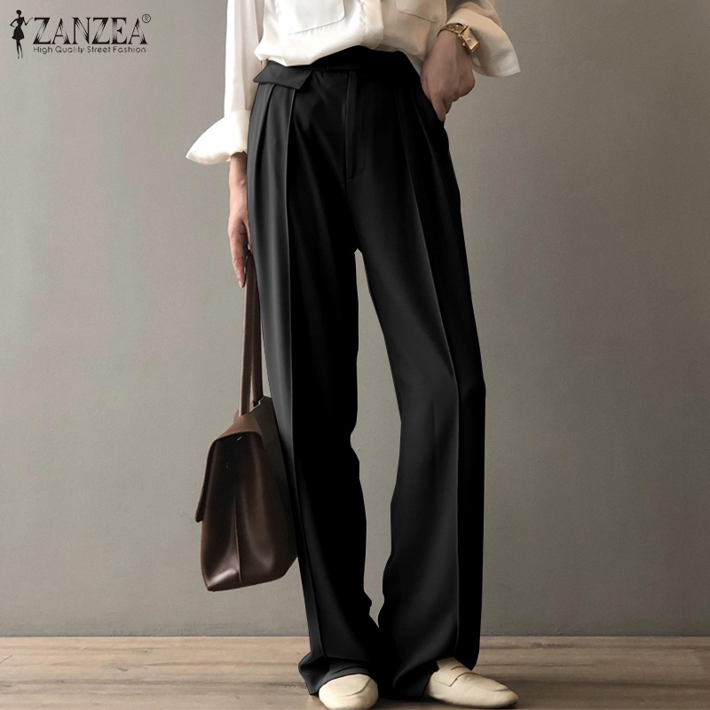 Quần Zanzea dài ống rộng phối nút thời trang cho nữ