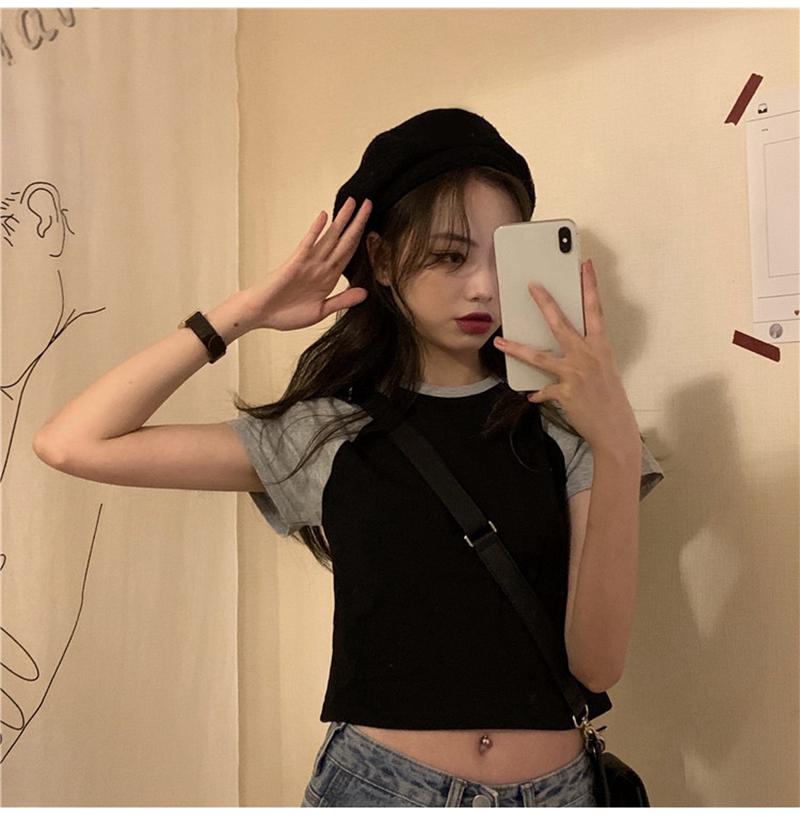 Áo Thun Croptop Cổ Tròn Phong Cách Hàn Quốc Cho Nữ