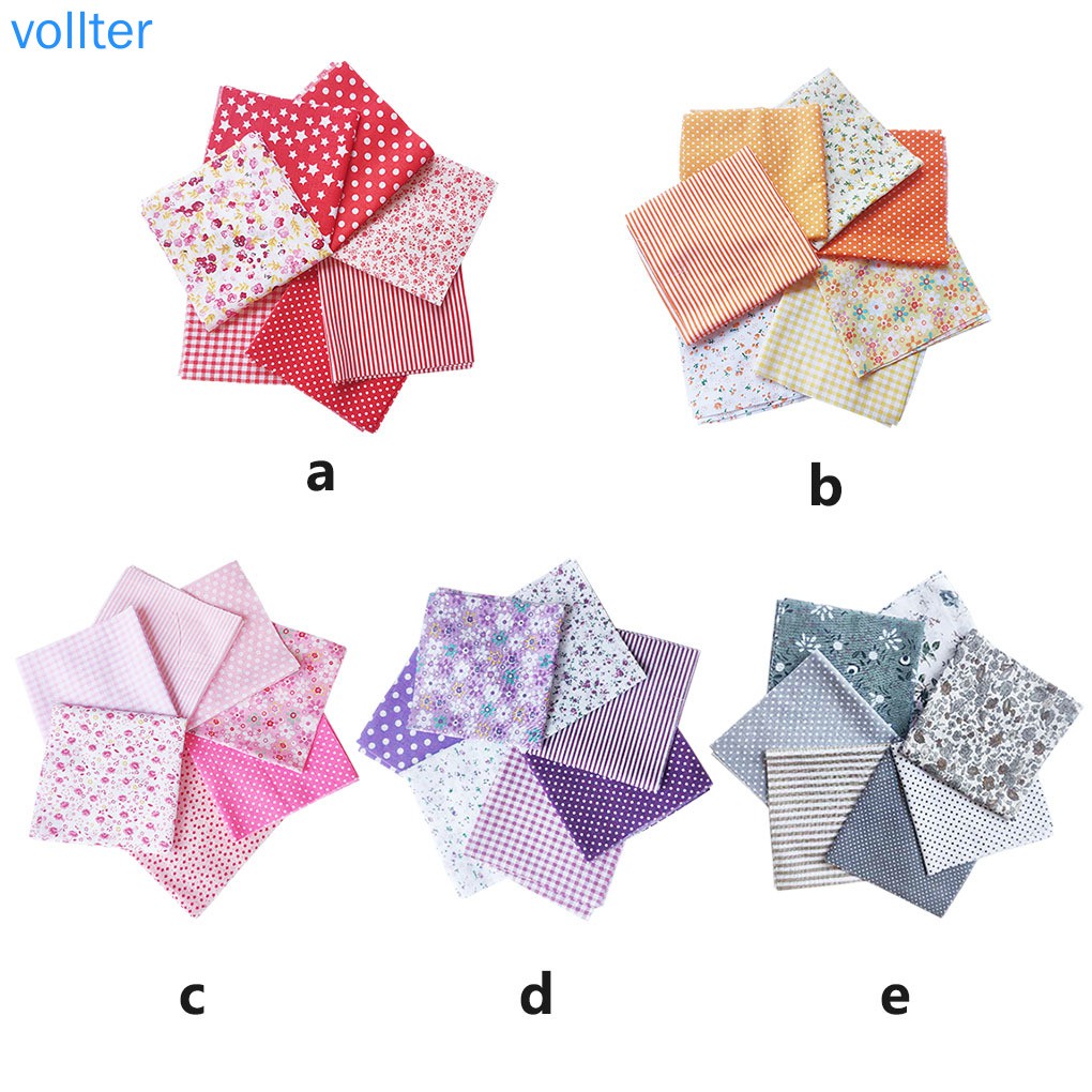 Set 7 Tấm Vải Cotton 25x25cm Nhiều Họa Tiết Màu Đỏ Làm Đồ Thủ Công Tiện Dụng