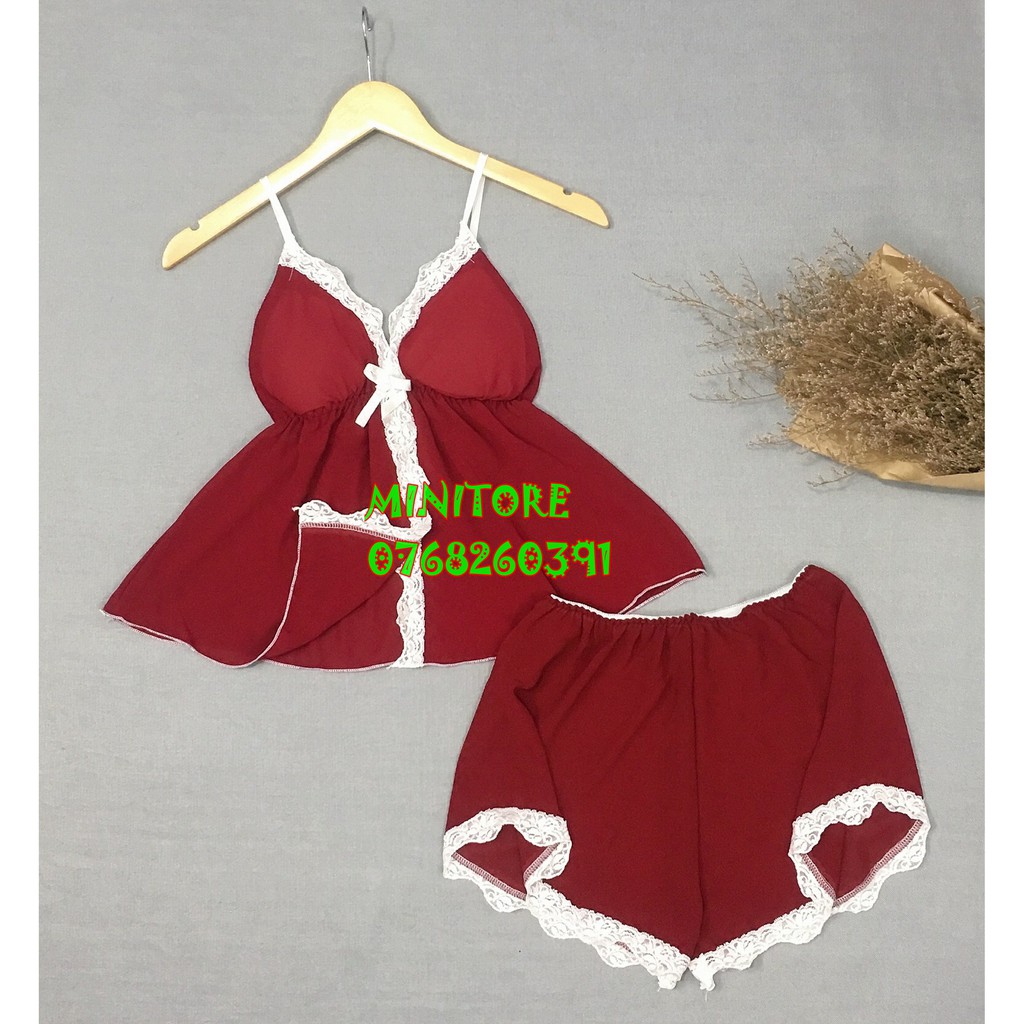 [DƯỚI 55KG] BỘ VOAN CROPTOP CÓ MÚT , VOAN MỎNG MÁT MẶC NGỦ BAO ĐẸP SEXY - HÀNG XƯỞNG NHÀ MAY ĐƯỜNG MAY KỸ