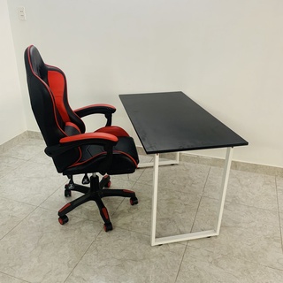 Bàn làm việc chữ u bàn gaming chân trắng mặt đen