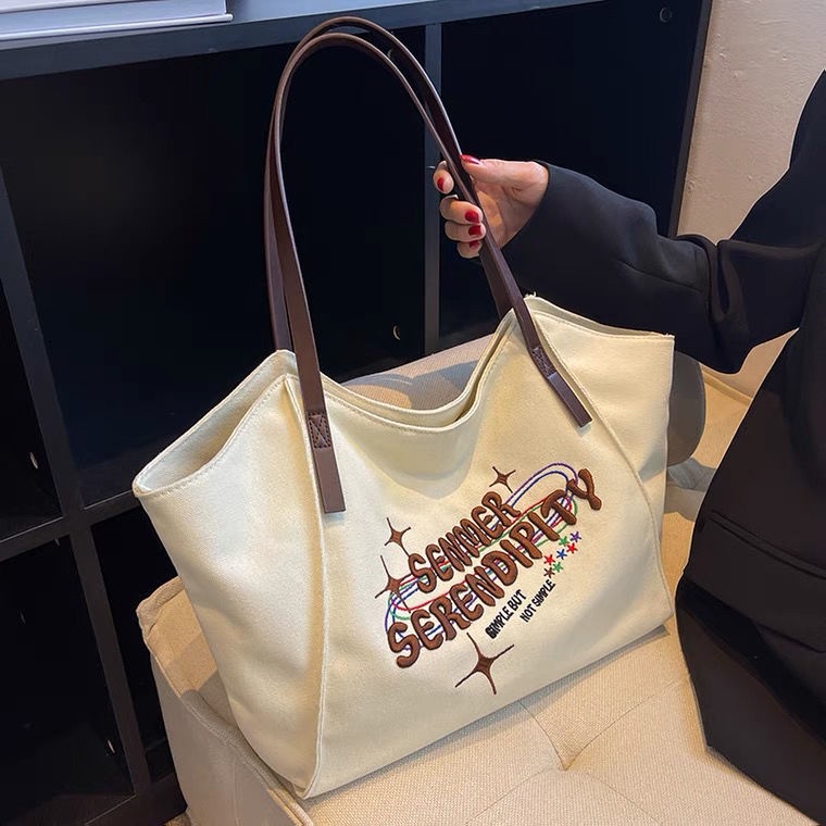 Túi Xách Vải Denim Đen Khóa Kéo Thời Trang Hàn Quốc Cho Nữ