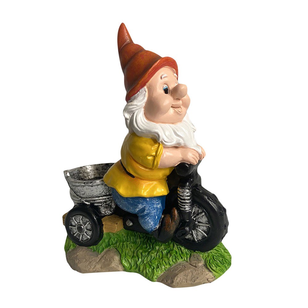 YNATURAL Indoor Outdoor Funny Resin Figurines Courtyard Bird feeder Garden Gnome Riding Pedicab Tricycle Naughty Miniature Home Decor Lawn Statue Funny Resin Figurines