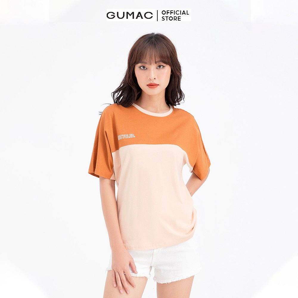 Áo thun nữ in chữ phối đô GUMAC AMB628